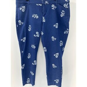 Old Navy Pixie Pant Womens 18 Blue White Floral Chambray Mid Rise Stretch Casual